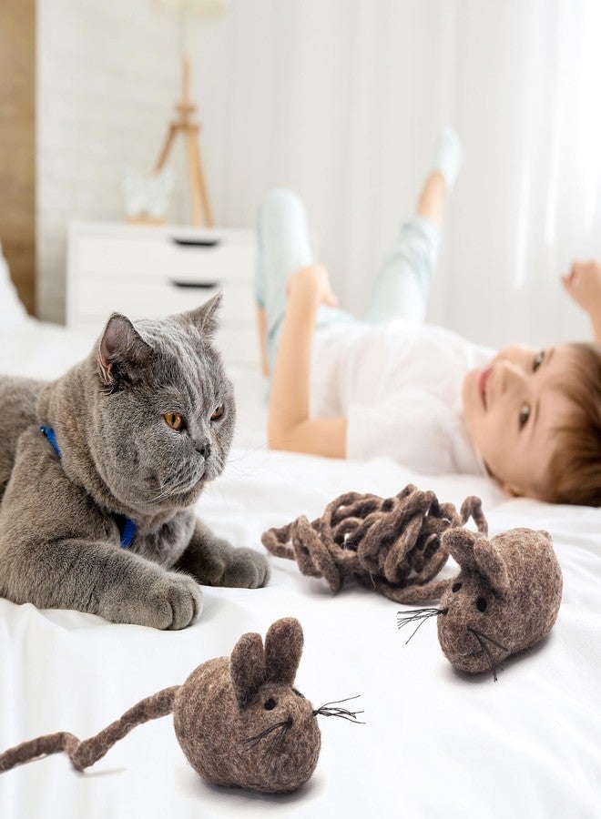 Glaciart One Felt Mouse Cat Toy – Soft Fuzzy Enrichment 100% Natural Wool - Interactive Catnip Play Cat Toy Set - Safe for Pets, Non-AZO Colored Dyes - 100” Long - Image 4